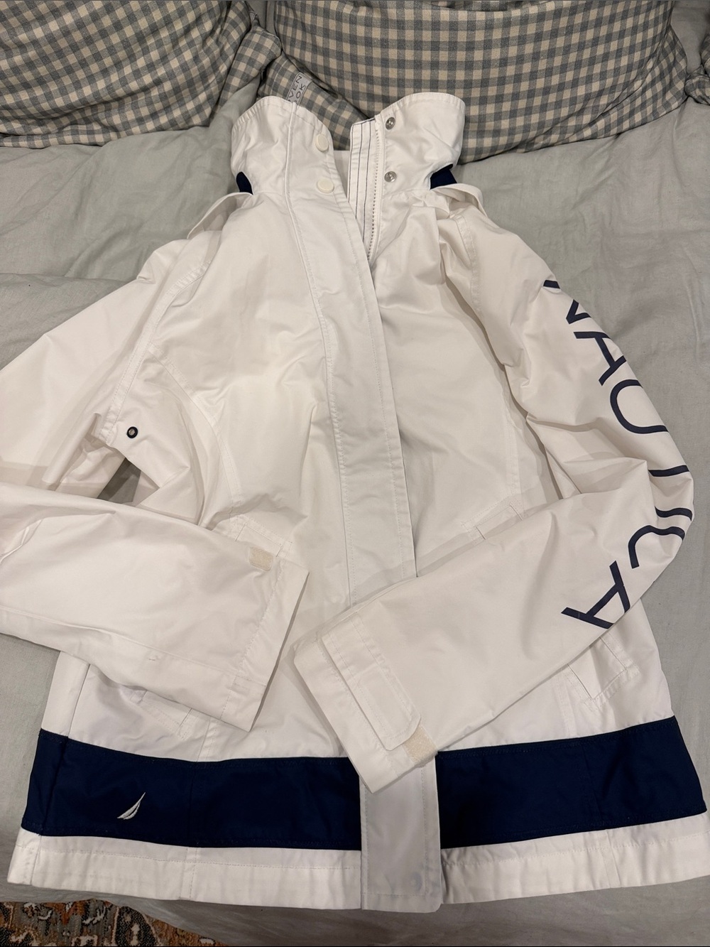 Nautica White and Navy Hooded Windbreaker Jacket